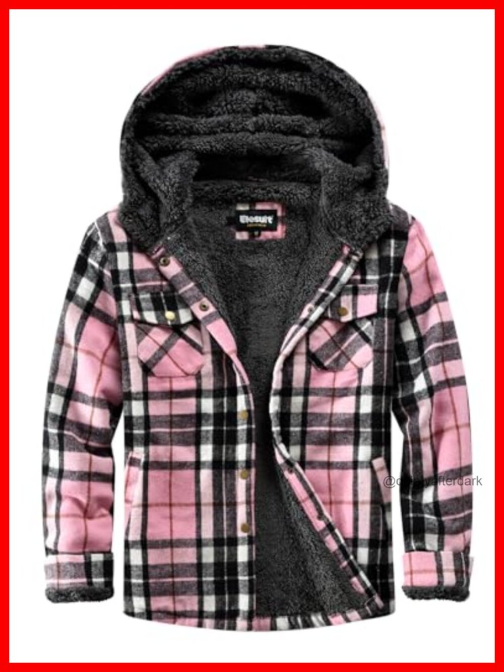 Women Fleece Flannel Jacket Plaid Sherpa Button Down Hooded